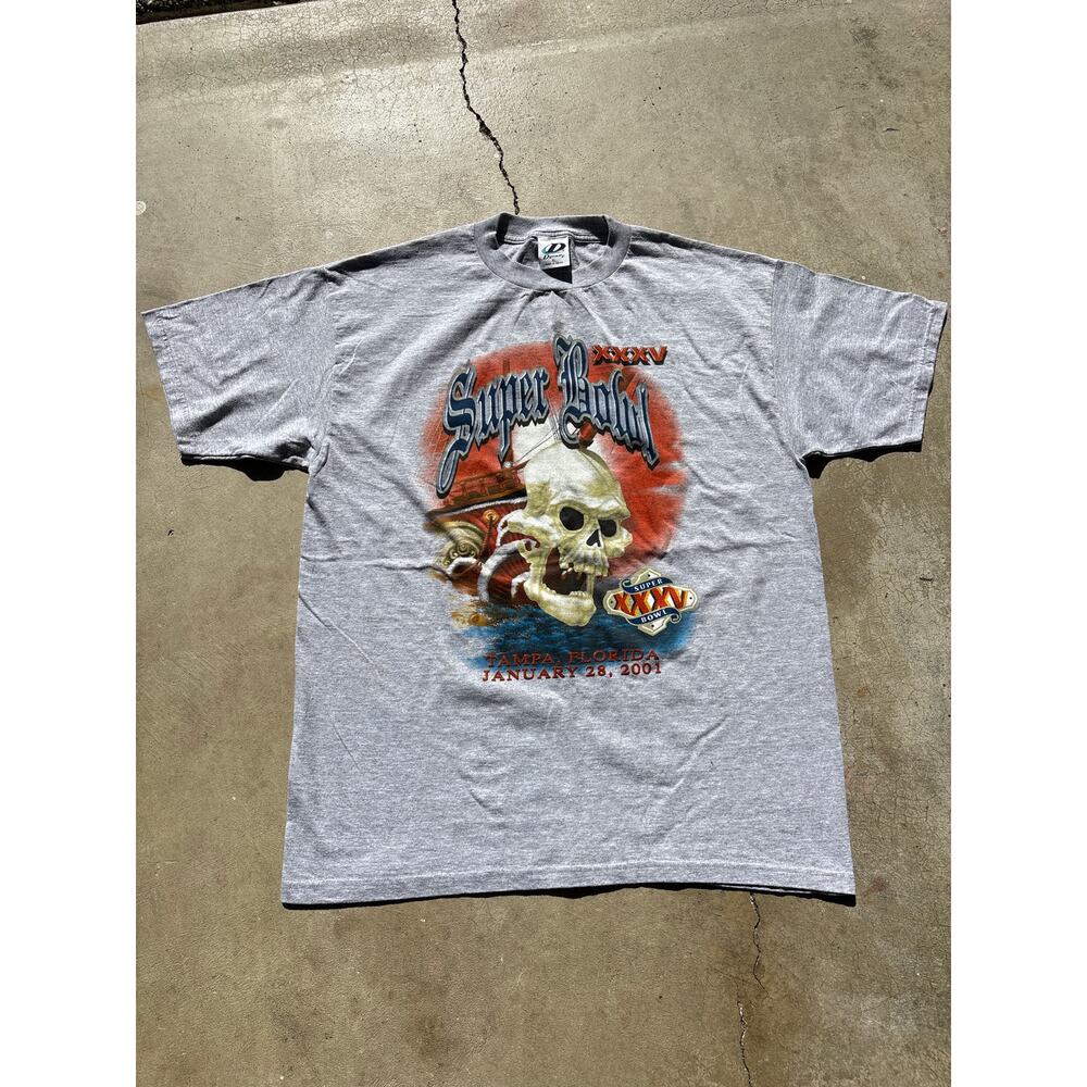 Y2K Dynasty skull ship shirt Superbowl XXXV Tampa Florida 2001 XL Giants Ravens